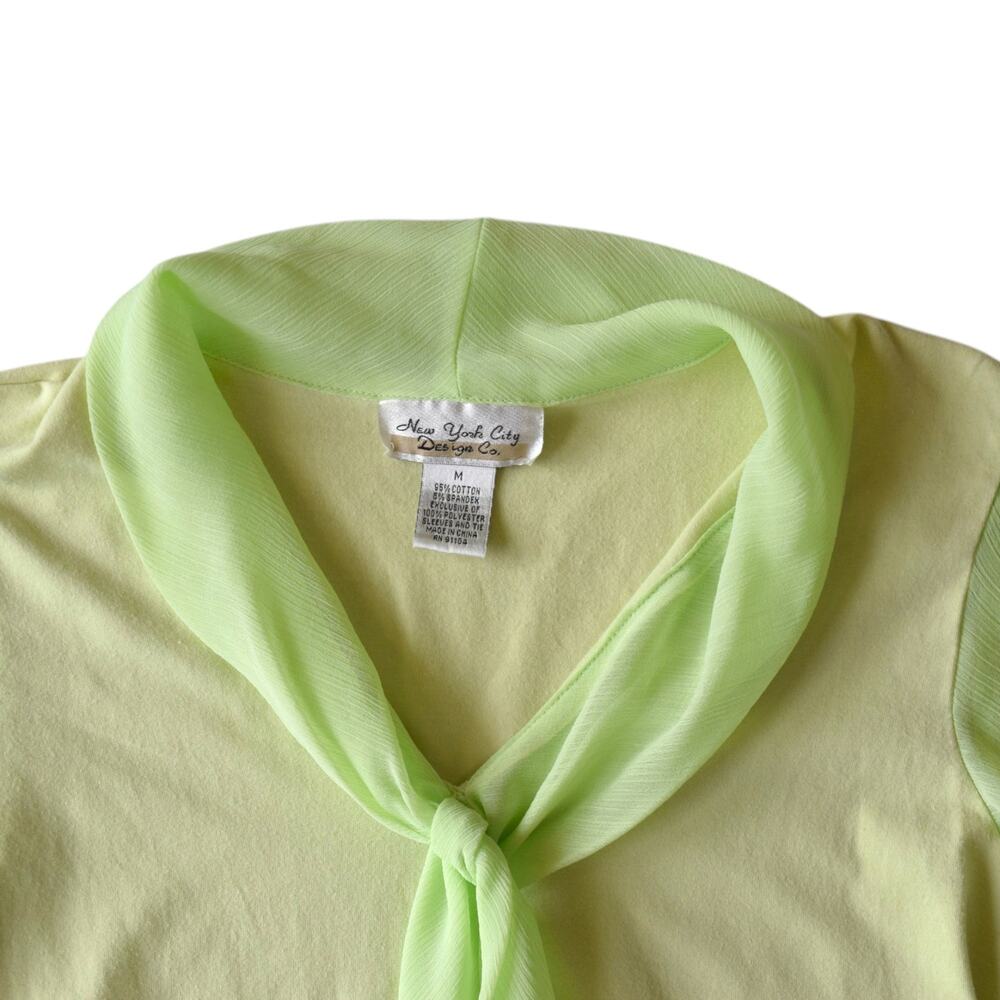 Vintage Lime Green Tie Neck Knit Top Size Medium - Picture 3 of 4